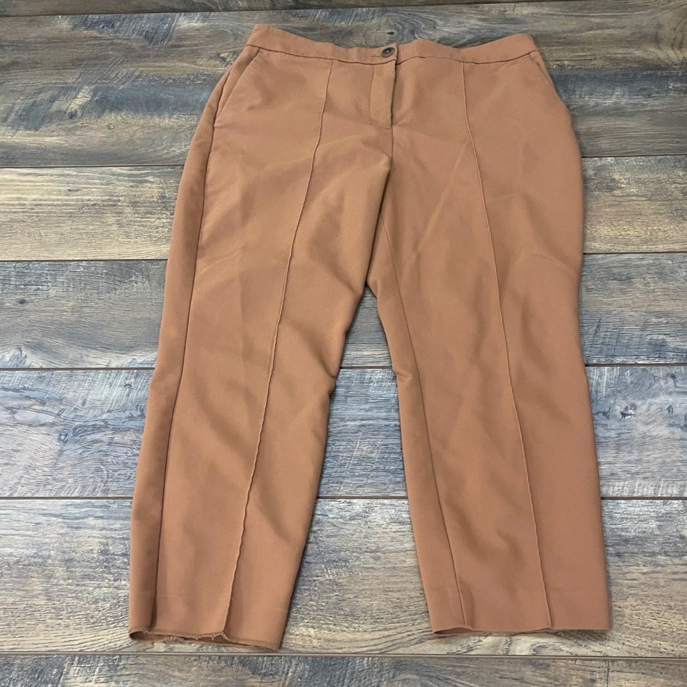 Express Womens 12S High Rise Ankle Stretch Pintuck Trousers Camel Brown Business